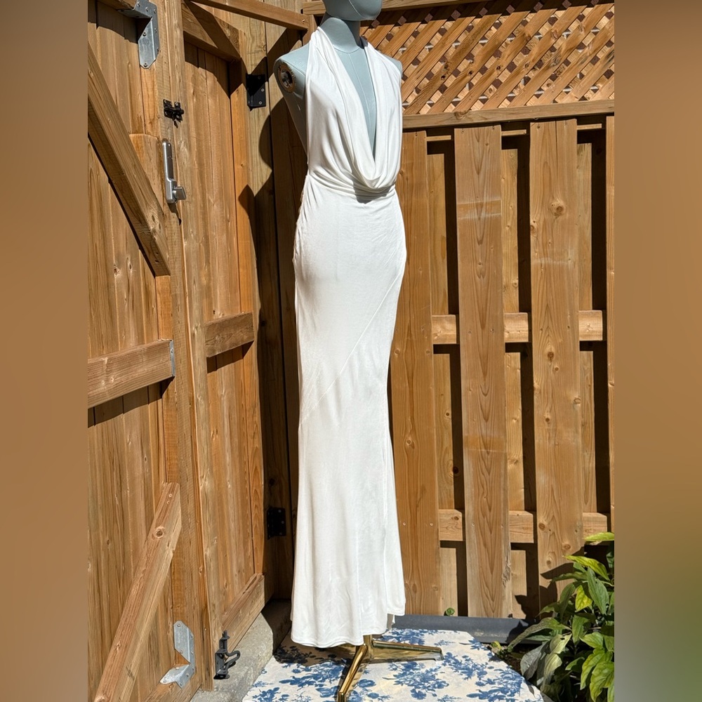 🆕 RAT & BOA 🧿 NWOT Winona White Slinky Cowl Neck Jersey Gown, Sz S - Picture 5 of 17